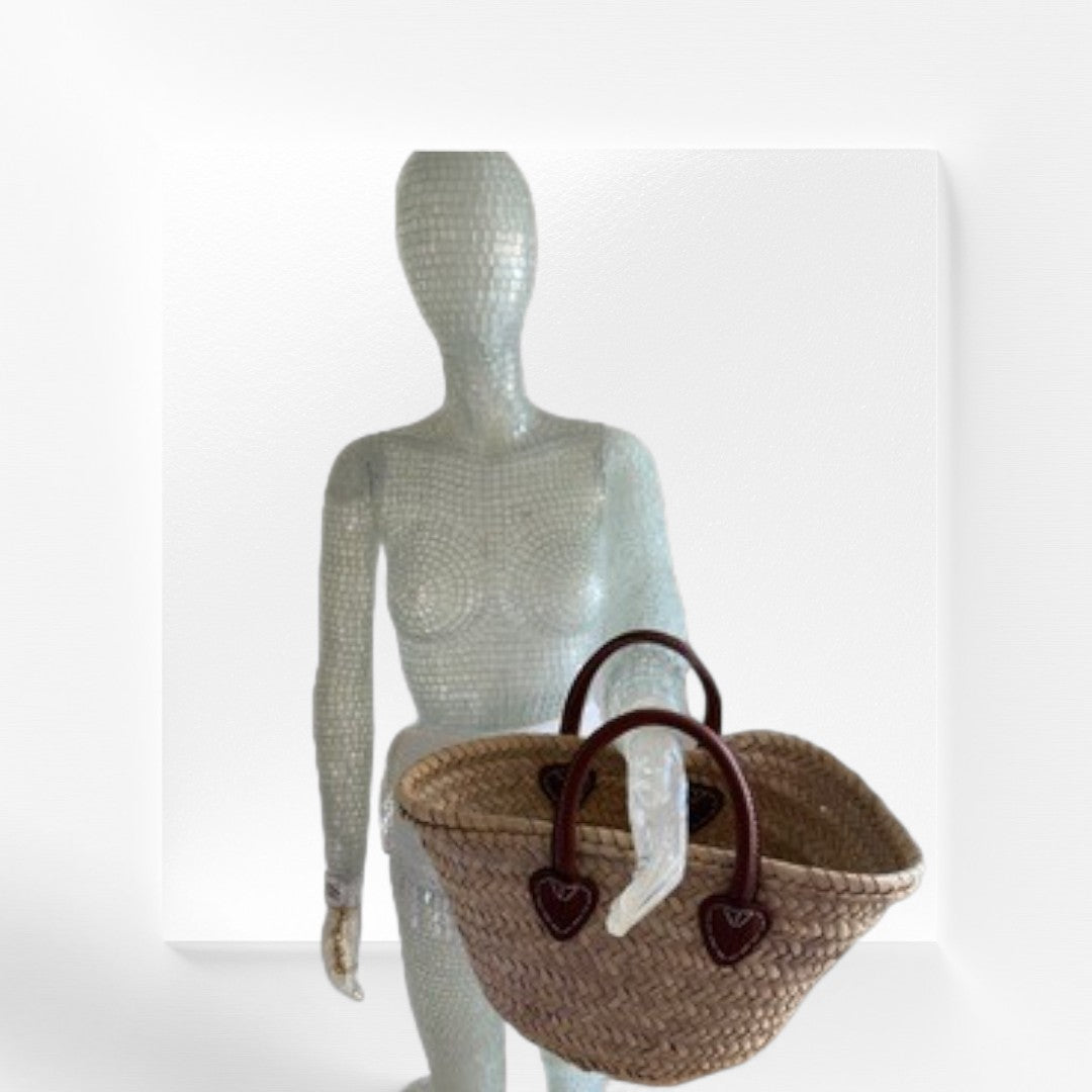 French Market Basket with Short Brown Handle