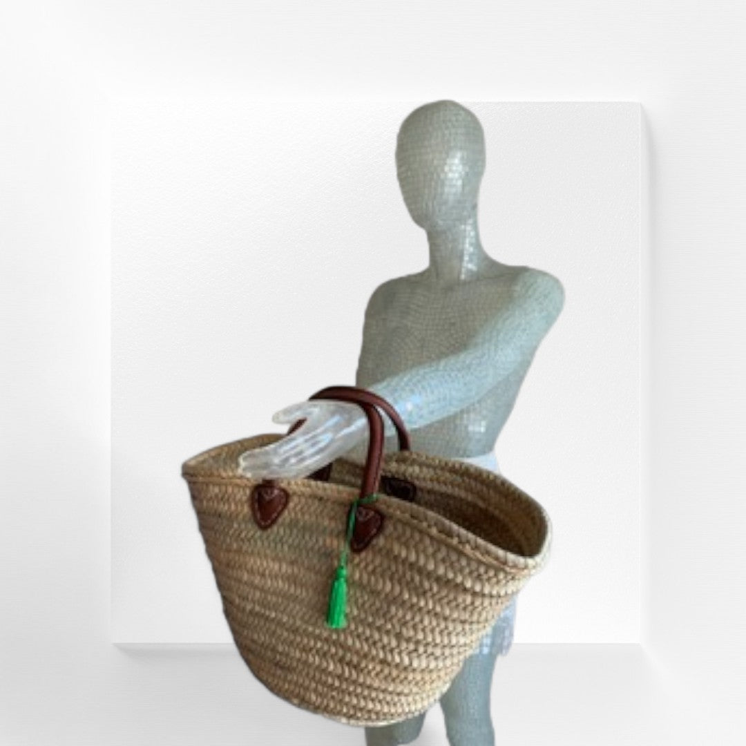 French Market Basket with Short Brown Handle