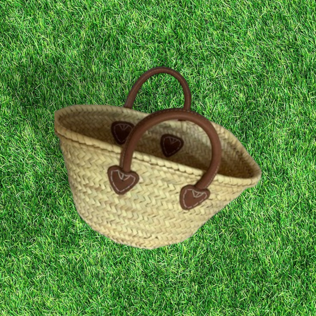French Market Basket with Short Brown Handle