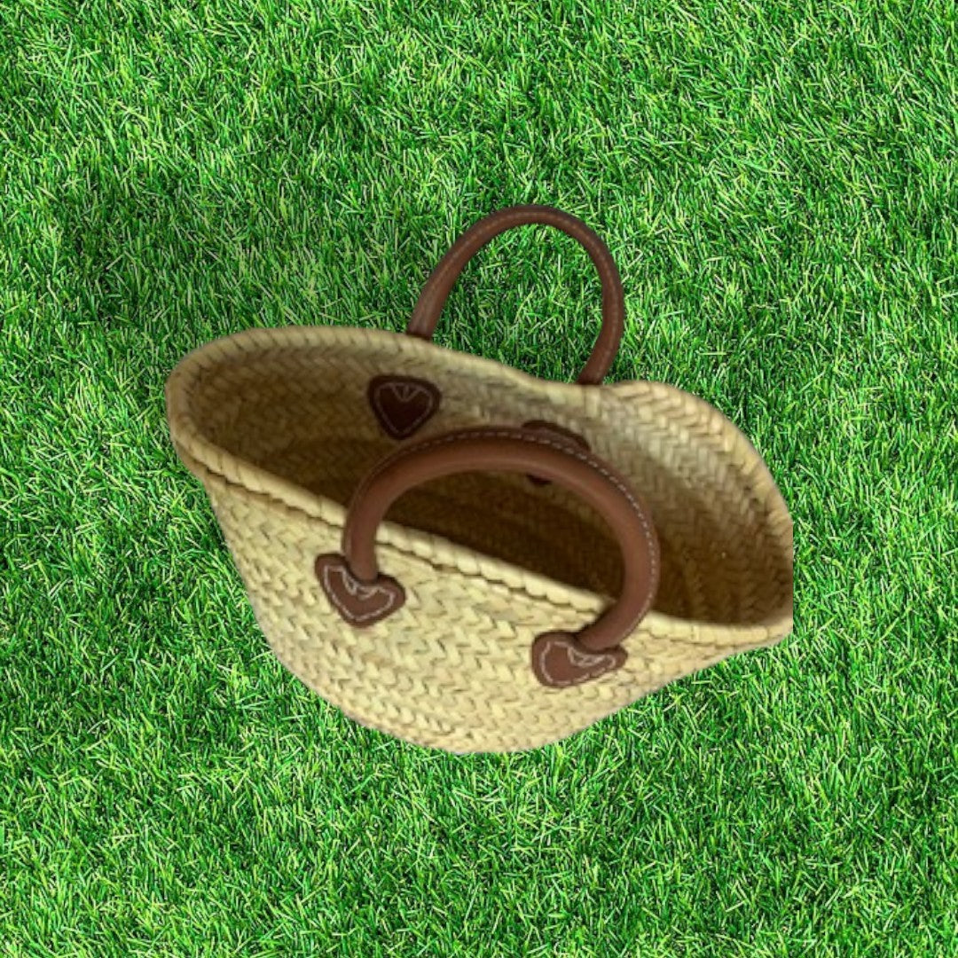 French Market Basket with Short Brown Handle